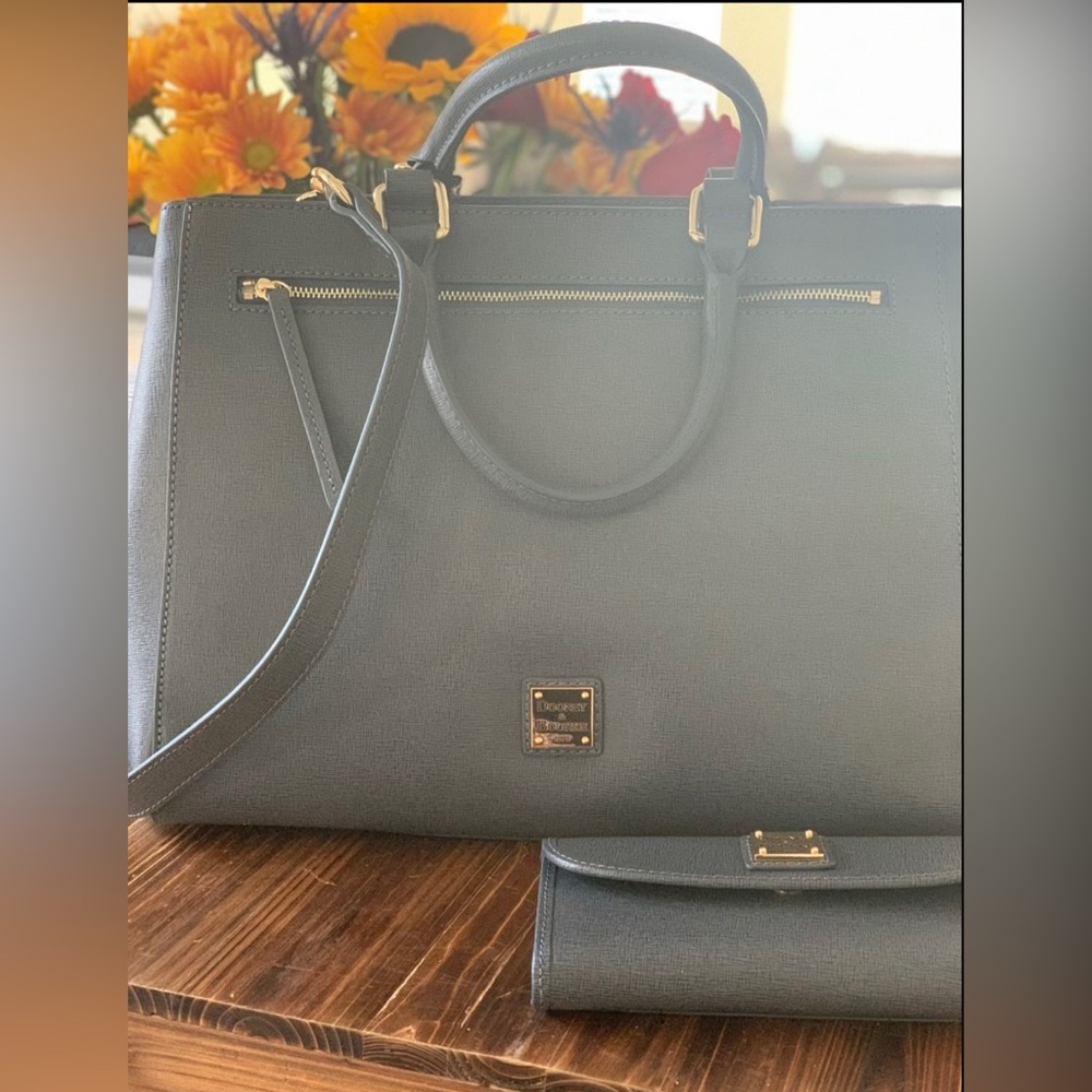 Brand New Dooney & Bourke Large Gray Satchel and Wallet